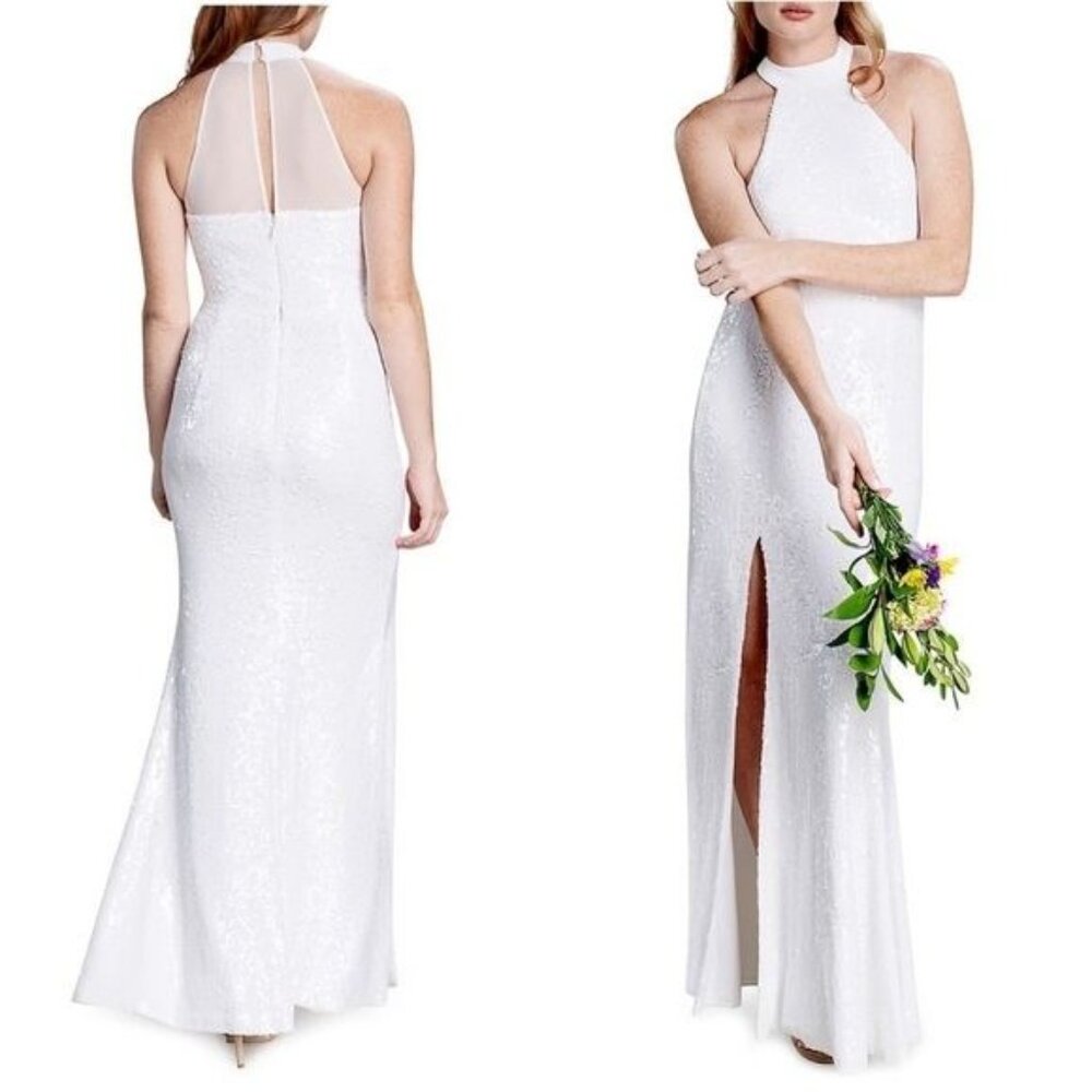 Dress the Population White High-Neck Sequin Maxi Dress